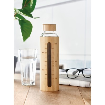 Botella de vidrio con tapa y funda personalizada